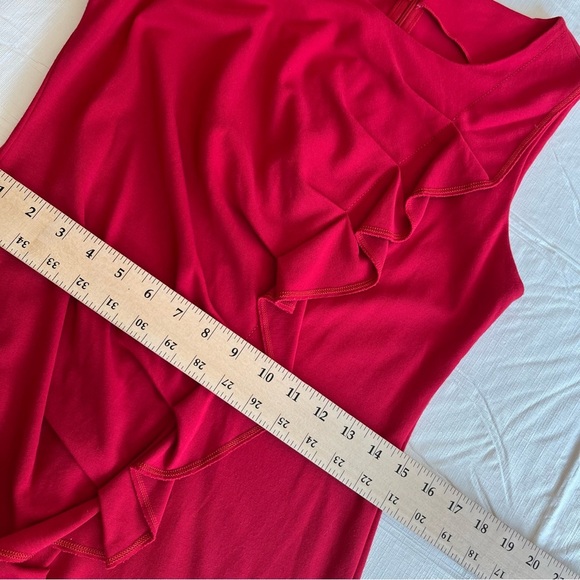 Lafayette 148 New York Ruched Ruffle Front Sleeveless Sheath Dress In Red (X1) - Picture 12 of 15